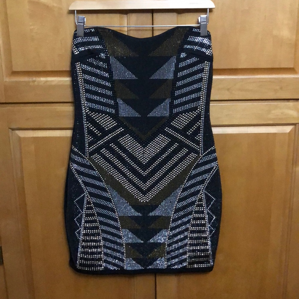 Black embellished tube dress